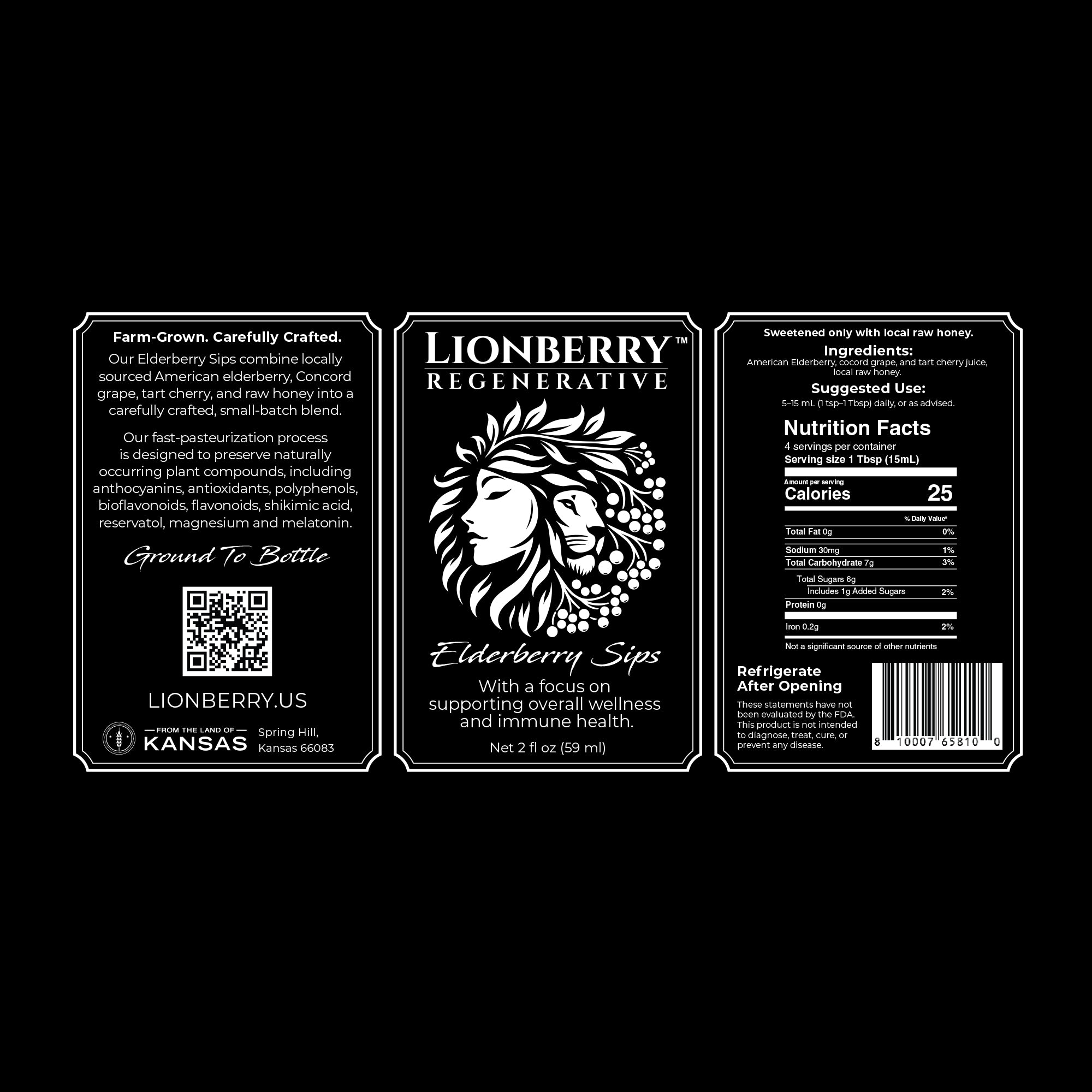 LIONBERRY REGENERATIVE Elderberry Sips – 2 oz - 4 pack