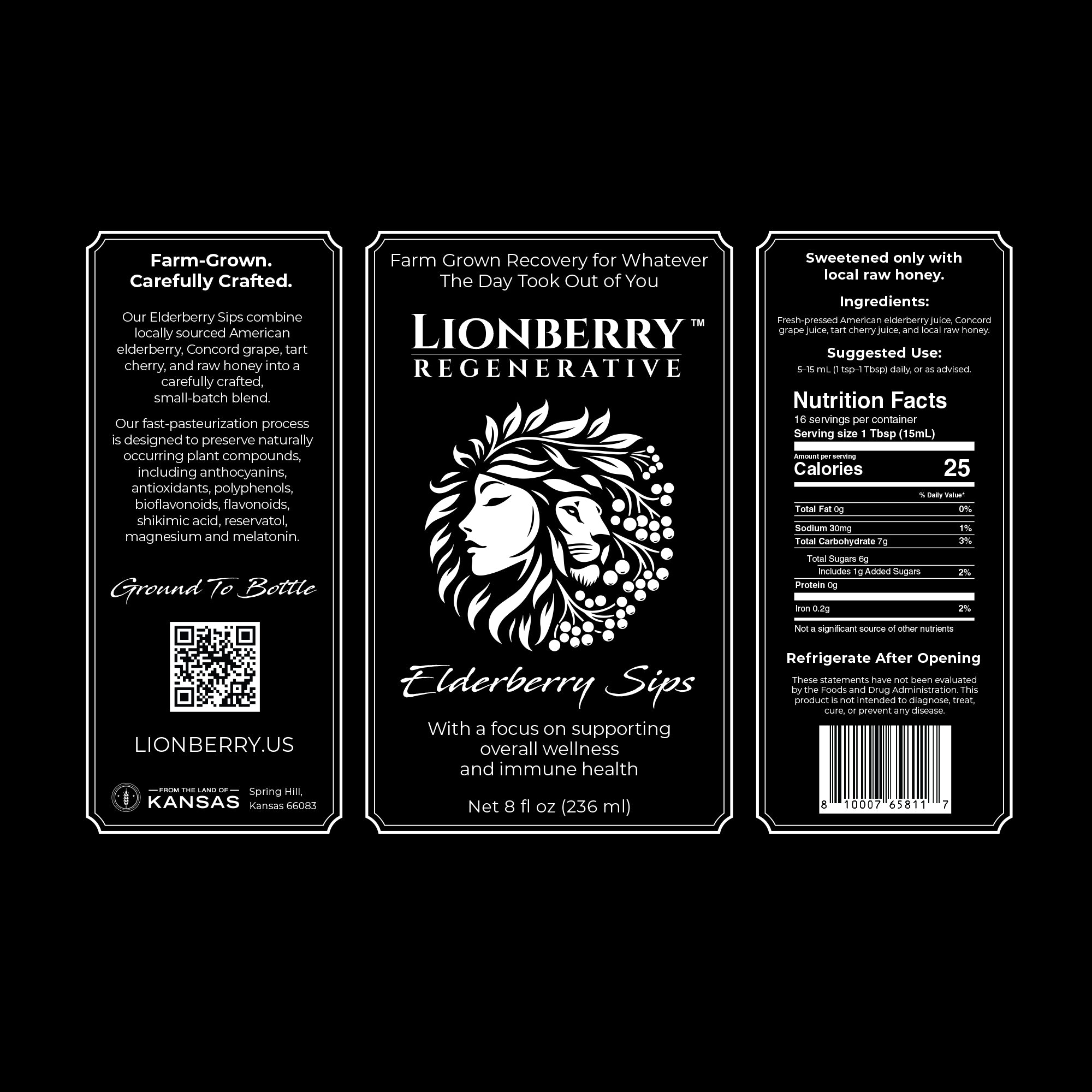 LIONBERRY REGENERATIVE Elderberry Sips – 8 oz