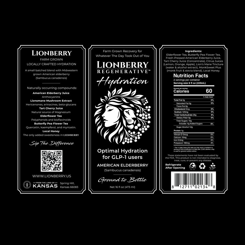 LIONBERRY REGENERATIVE Hydration – Functional Recovery Beverage (16 oz) - 4-pack