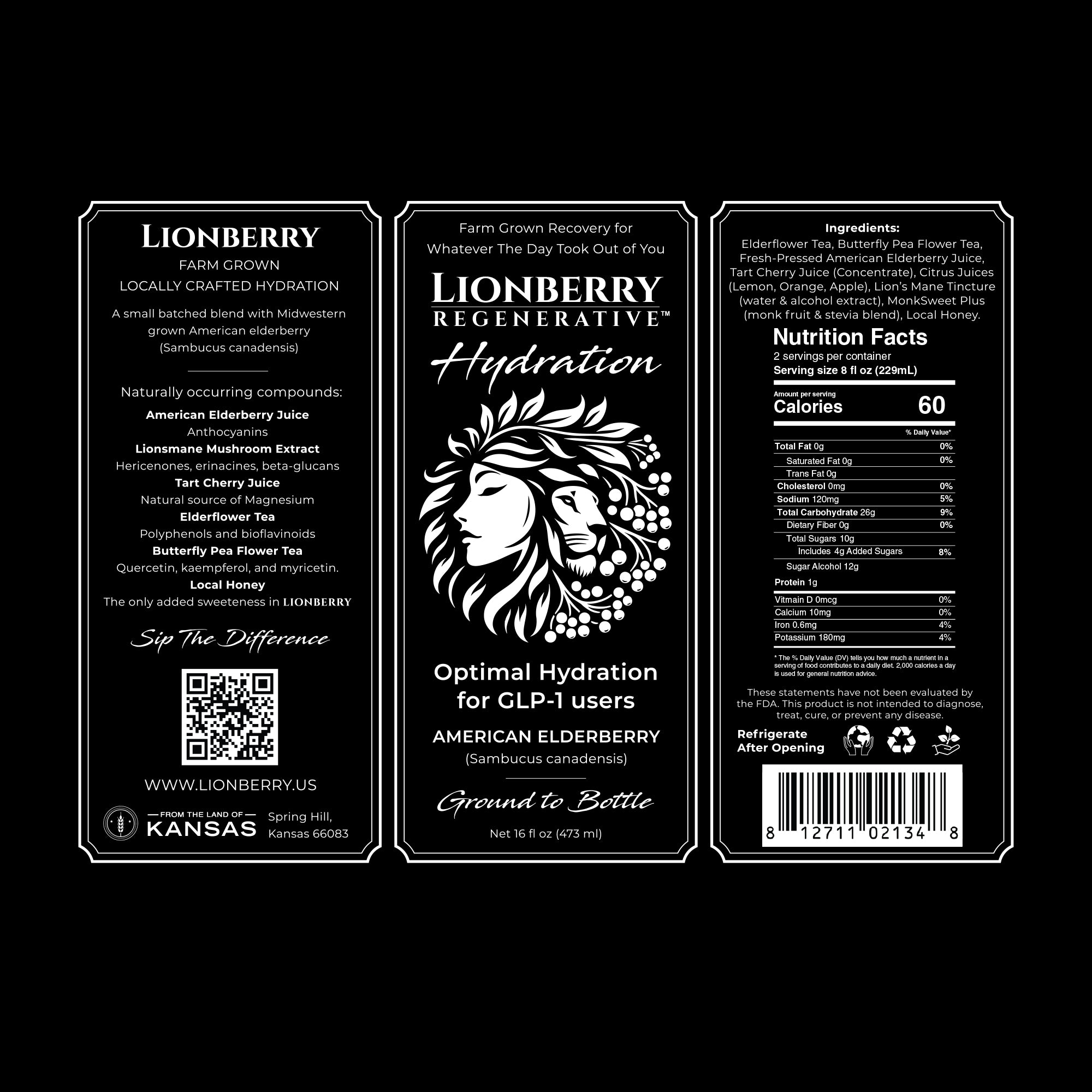 LIONBERRY REGENERATIVE Hydration – Functional Recovery Beverage (16 oz) - 4-pack