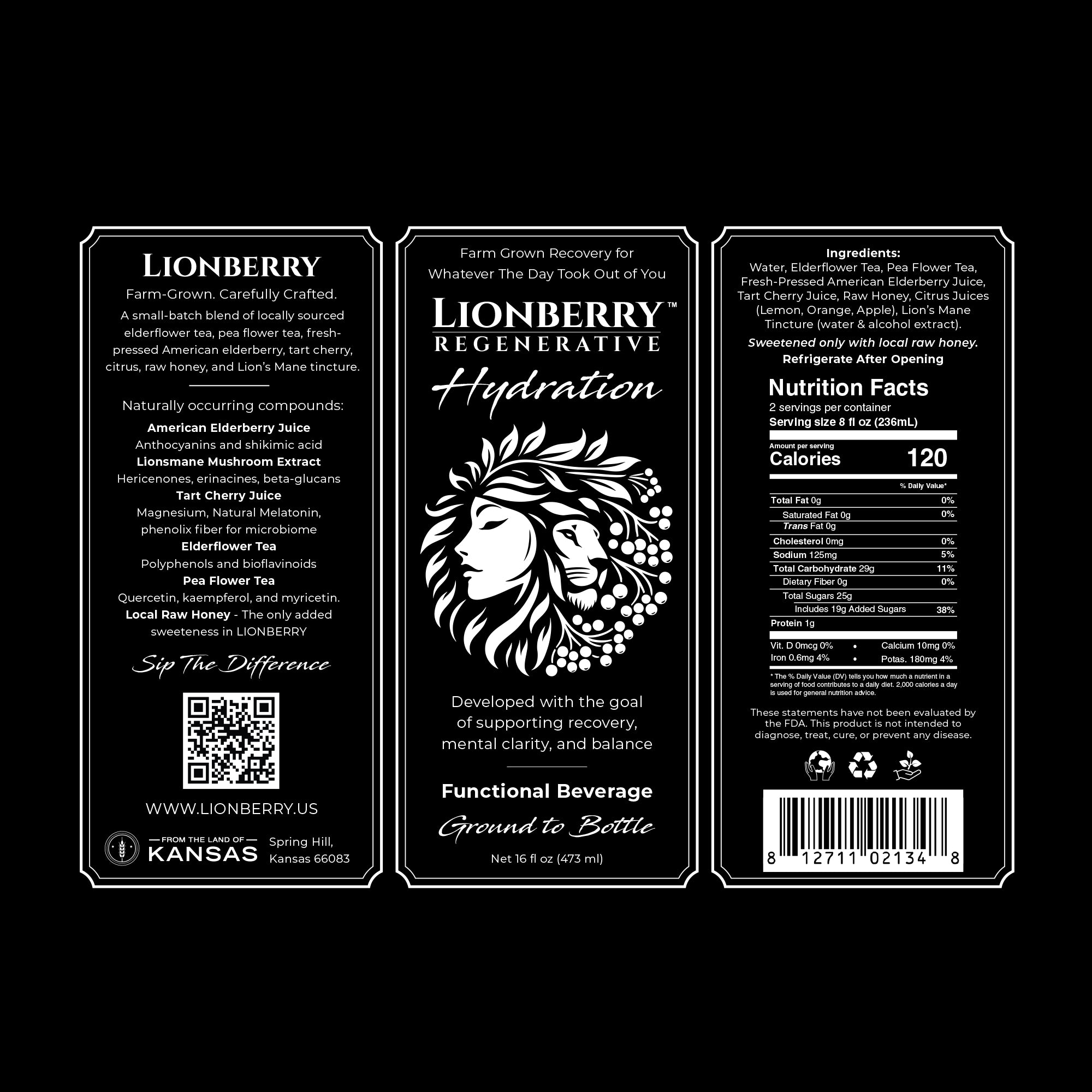 LIONBERRY REGENERATIVE Hydration – Functional Recovery Beverage (16 oz) - 4-pack