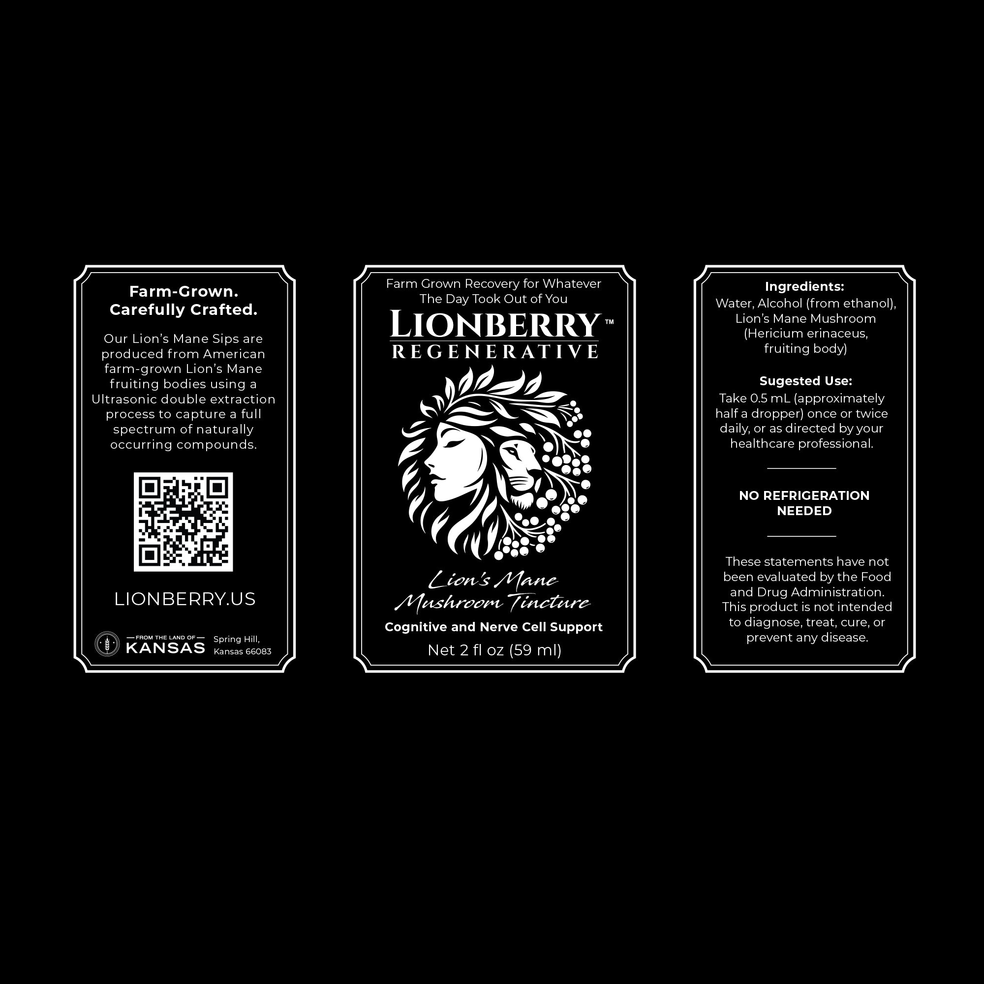 LIONBERRY REGENERATIVE Lion’s Mane Mushroom Tincture – 2 oz